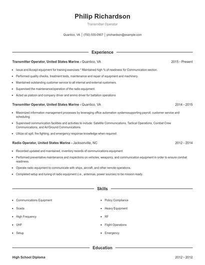 Transmitter Operator Resume