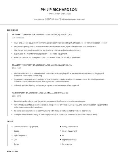 Transmitter Operator Resume