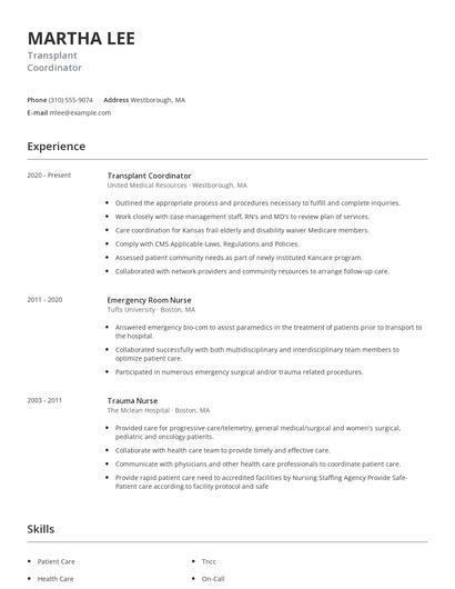 Transplant Coordinator Resume