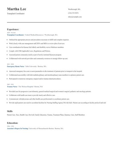 Transplant Coordinator Resume