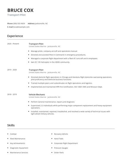 Transport Pilot Resume