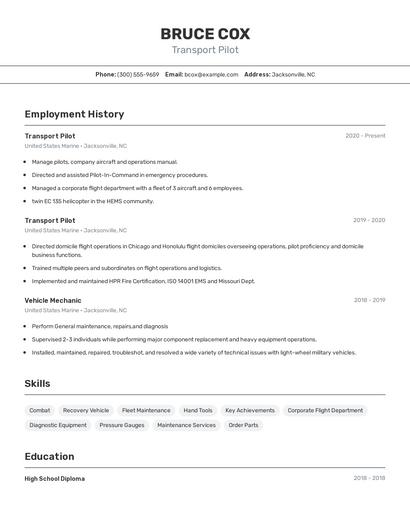 Transport Pilot Resume
