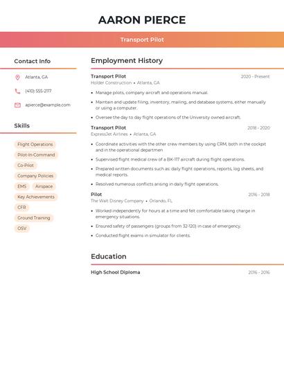 Transport Pilot Resume