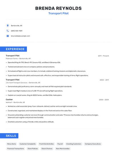 Transport Pilot Resume