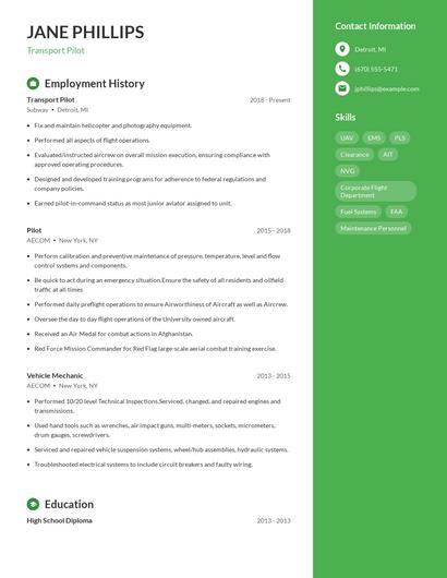 Transport Pilot Resume