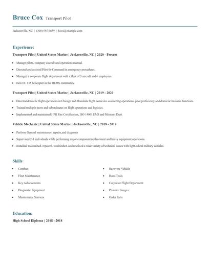 Transport Pilot Resume