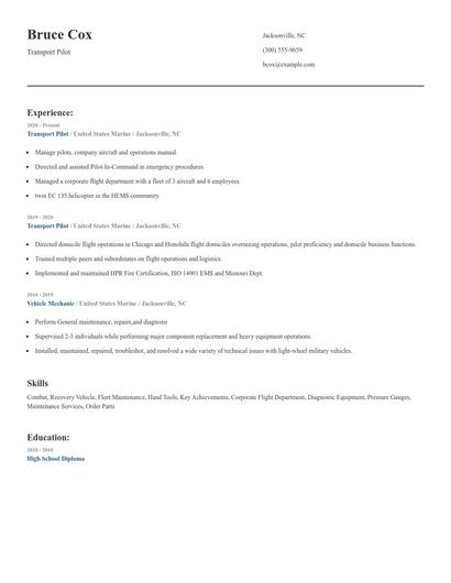 Transport Pilot Resume
