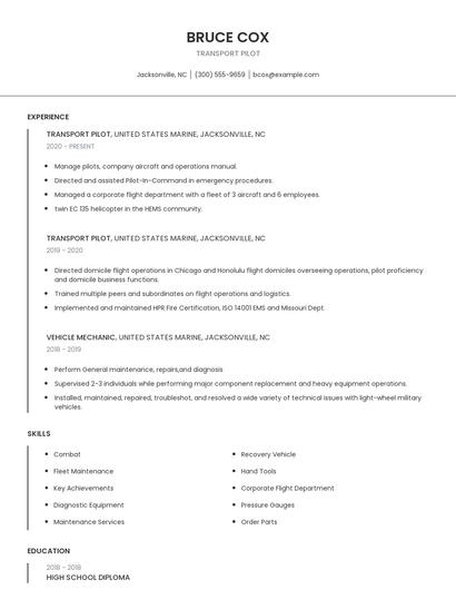 Transport Pilot Resume