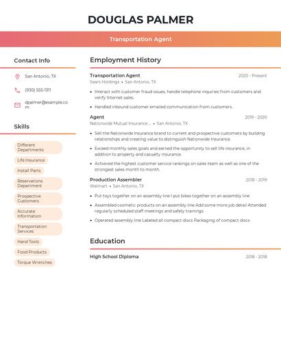 Transportation Agent Resume