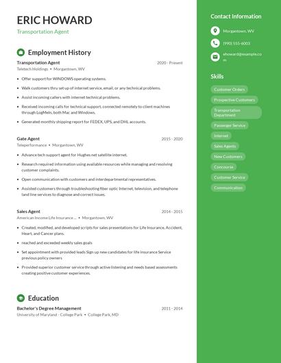 Transportation Agent Resume