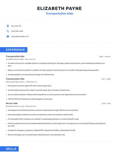 Transportation Aide Resume