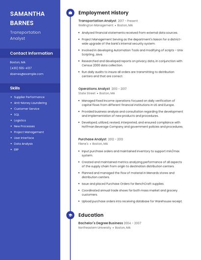 Transportation Analyst Resume