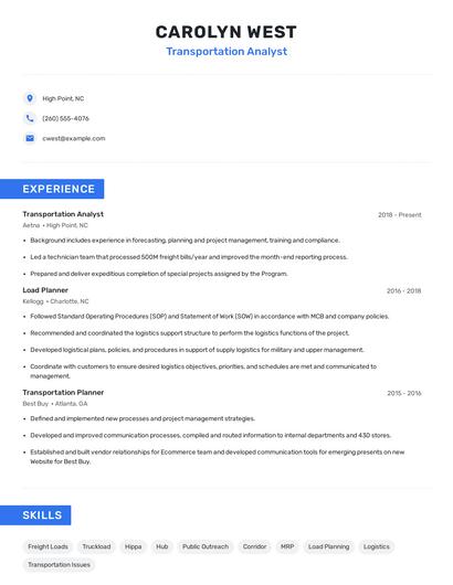 Transportation Analyst Resume