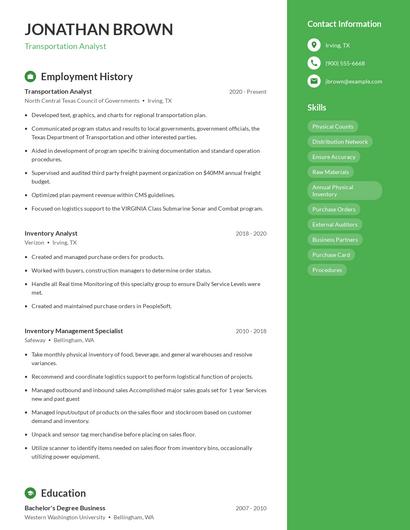 Transportation Analyst Resume
