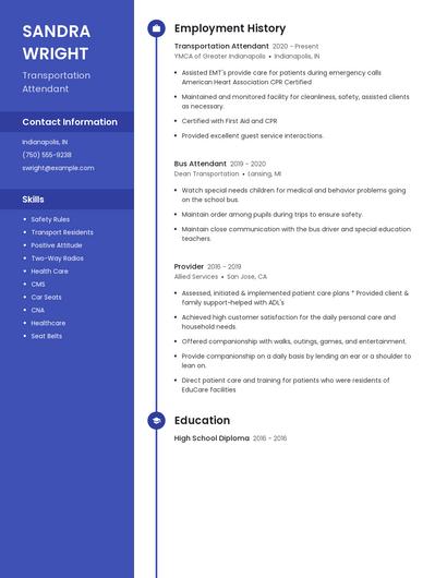 Transportation Attendant Resume