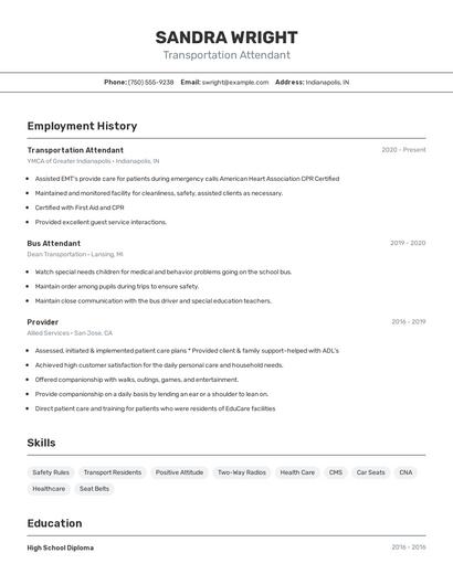 Transportation Attendant Resume