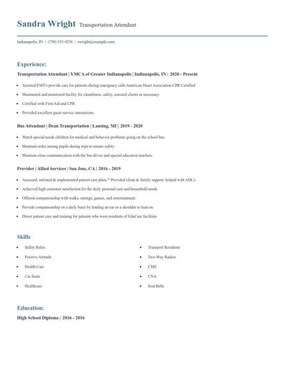 Transportation Attendant Resume