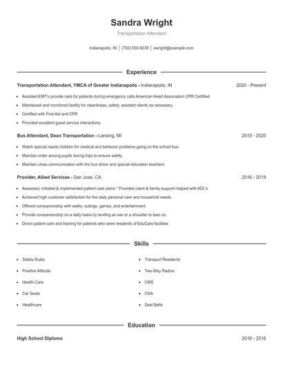 Transportation Attendant Resume