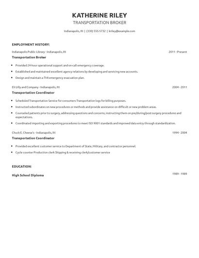 Transportation Broker Resume