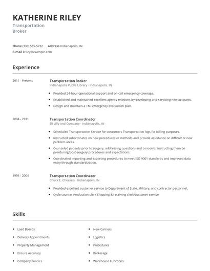 Transportation Broker Resume