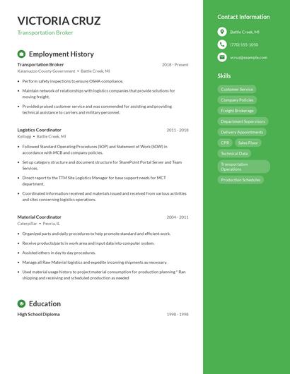 Transportation Broker Resume