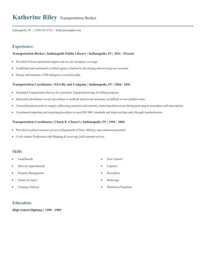 Transportation Broker Resume
