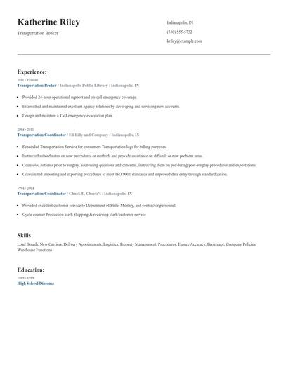 Transportation Broker Resume