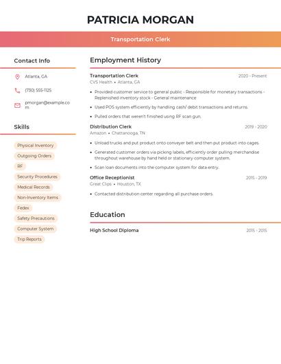 Transportation Clerk Resume
