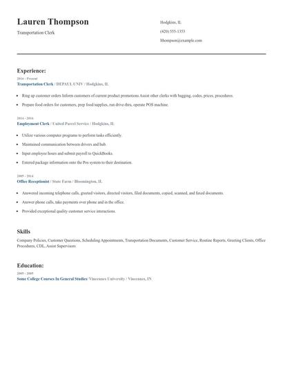 Transportation Clerk Resume