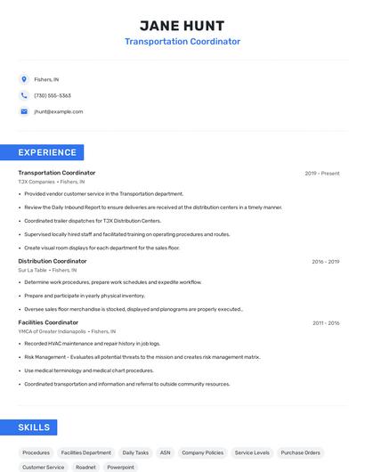 Transportation Coordinator Resume