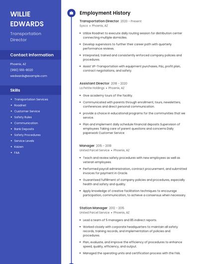 Transportation Director Resume