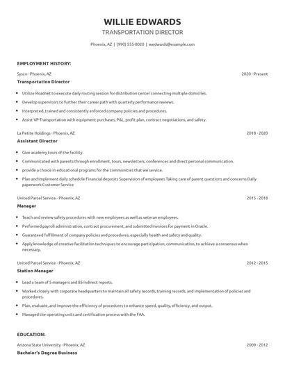 Transportation Director Resume