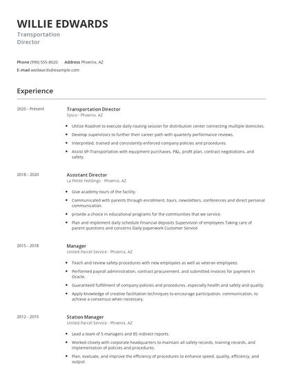 Transportation Director Resume