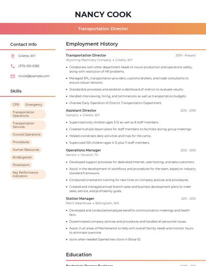 Transportation Director Resume
