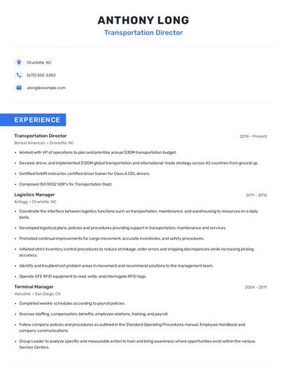 Transportation Director Resume