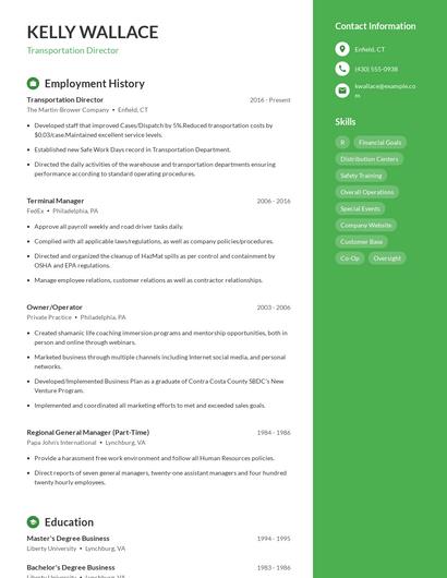 Transportation Director Resume