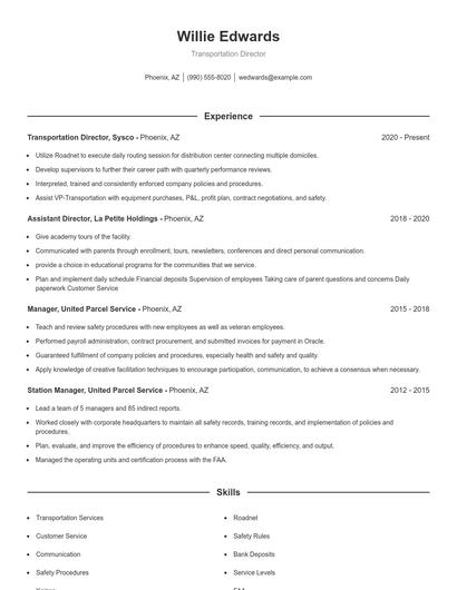 Transportation Director Resume