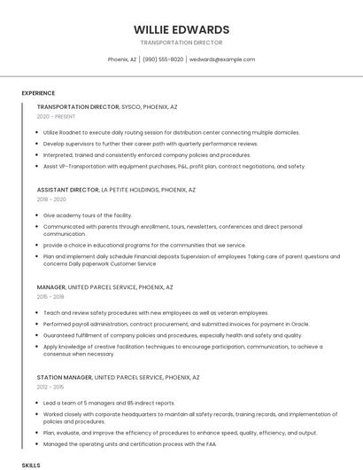 Transportation Director Resume