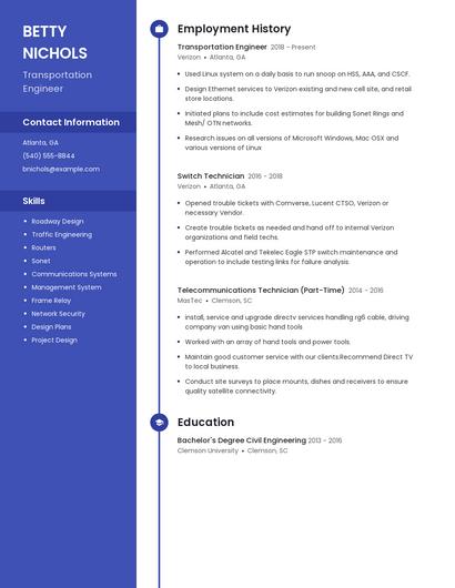 Transportation Engineer Resume