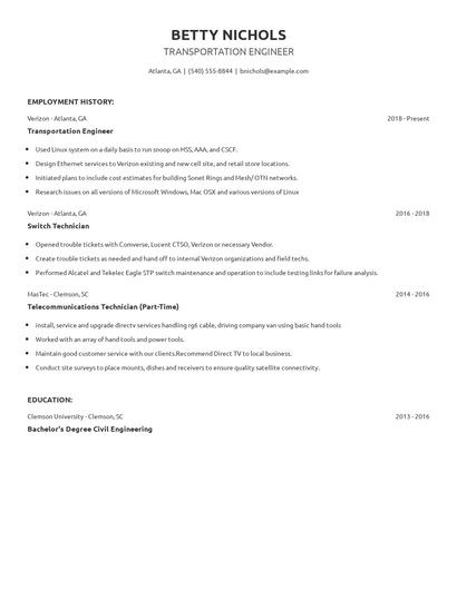 Transportation Engineer Resume