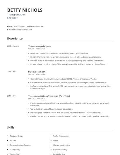 Transportation Engineer Resume