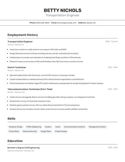 Transportation Engineer Resume