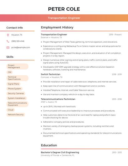 Transportation Engineer Resume