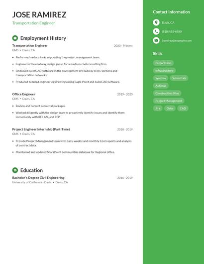 Transportation Engineer Resume