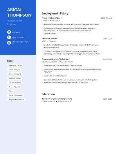 Transportation Engineer Resume