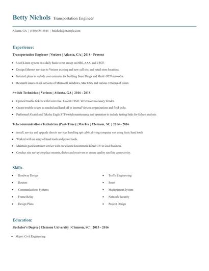 Transportation Engineer Resume
