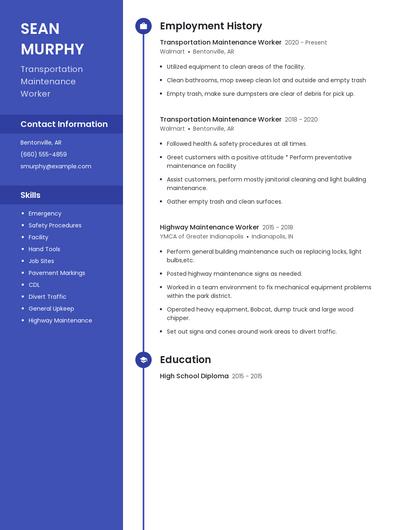 Transportation Maintenance Worker Resume