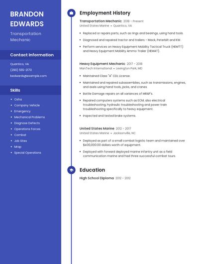 Transportation Mechanic Resume