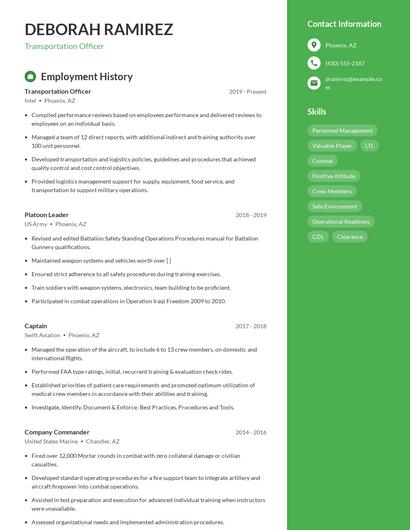 Transportation Officer Resume