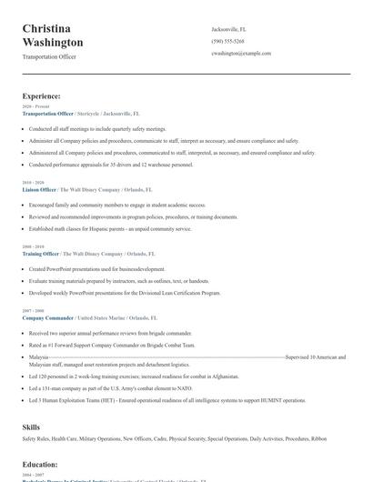 Transportation Officer Resume